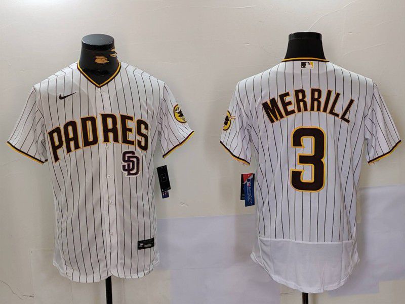Men San Diego Padres #3 Merrill White stripe Elite 2024 Nike MLB Jersey style 9023->san diego padres->MLB Jersey
